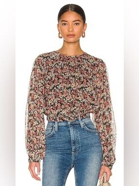 Bardot Black Floral Blouse with Pink and White Accents